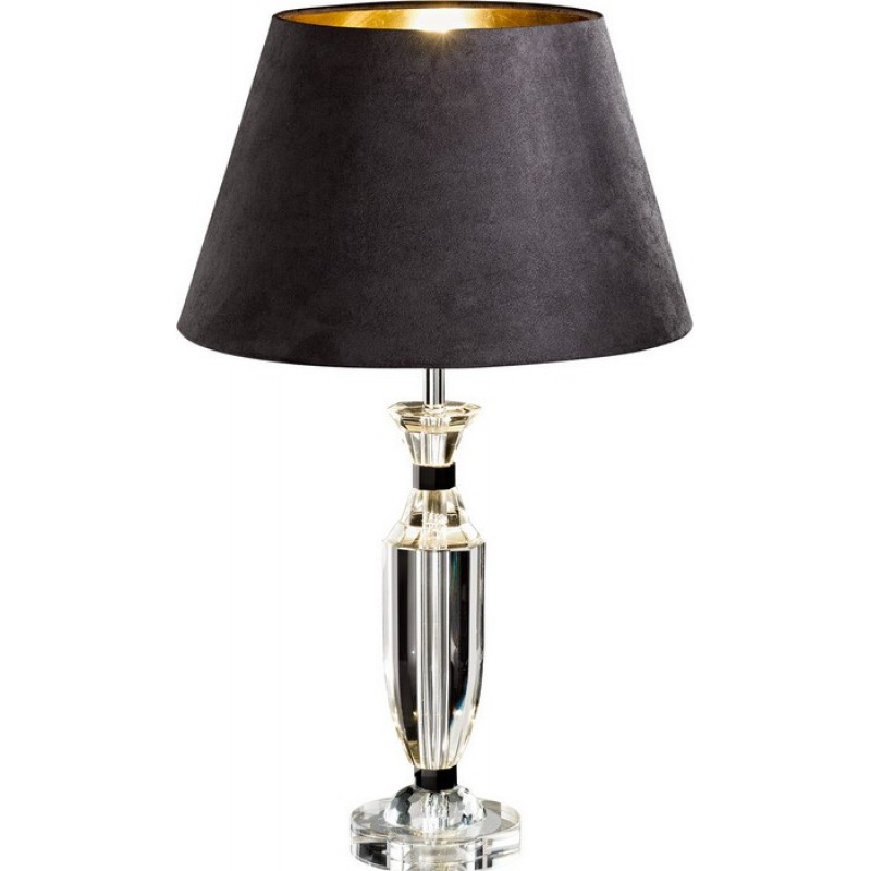 Table lamp Eglo Pasiano 60W Cylindrical Shape Ø 38 cm. Bedroom, office and work zone. Retro and vintage Style. Steel, crystal and textile. Plated chrome, golden, black and silver Color