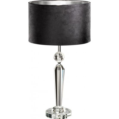 Table lamp Eglo Pasiano 60W Cylindrical Shape Ø 35 cm. Bedroom, office and work zone. Retro and vintage Style. Steel, crystal and textile. Plated chrome, golden, black and silver Color