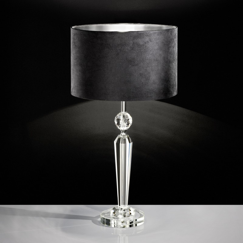 Table lamp Eglo Pasiano 60W Cylindrical Shape Ø 35 cm. Bedroom, office and work zone. Retro and vintage Style. Steel, crystal and textile. Plated chrome, golden, black and silver Color