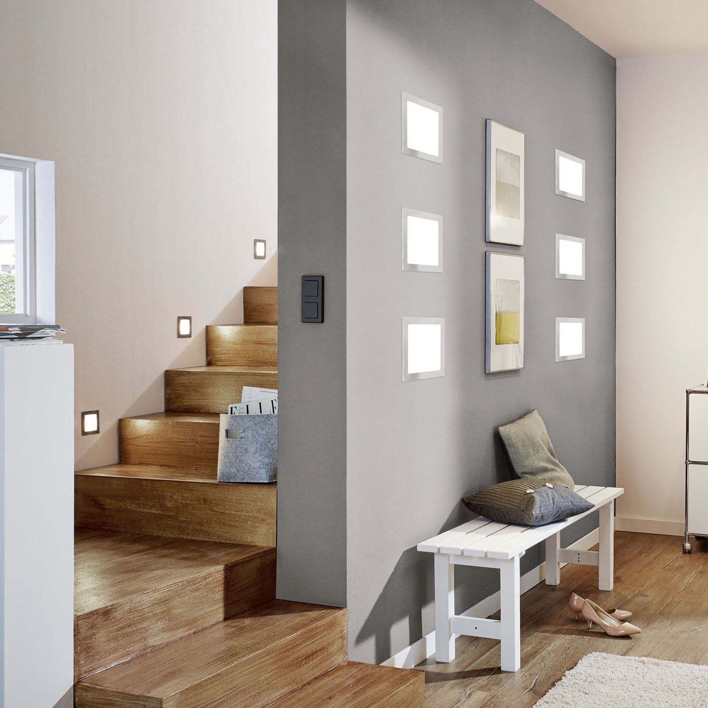 Iluminação embutida Eglo Fueva 1 16.5W 3000K Luz quente. 23×23 cm. Metais e plástico. Cor branco, níquel e níquel mate