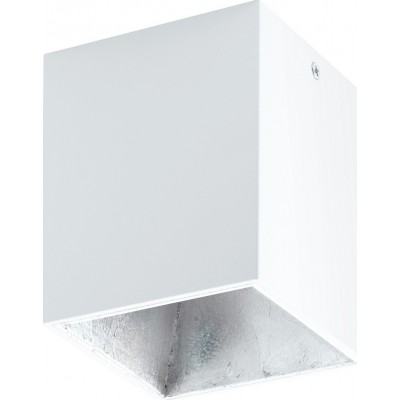 58,95 € Free Shipping | Indoor spotlight Eglo Polasso 3.5W 3000K Warm light. Cubic Shape 12×10 cm. Kitchen and bathroom. Design Style. Aluminum and Plastic. White and silver Color