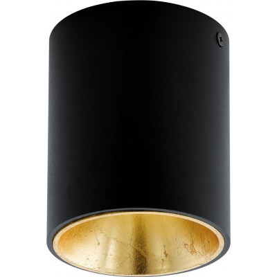 49,95 € Free Shipping | Indoor ceiling light Eglo Polasso 3.5W 3000K Warm light. Cylindrical Shape Ø 10 cm. Kitchen and bathroom. Design Style. Aluminum and plastic. Golden and black Color