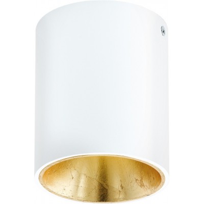 49,95 € Free Shipping | Indoor ceiling light Eglo Polasso 3.5W 3000K Warm light. Cylindrical Shape Ø 10 cm. Kitchen and bathroom. Design Style. Aluminum and plastic. White and golden Color