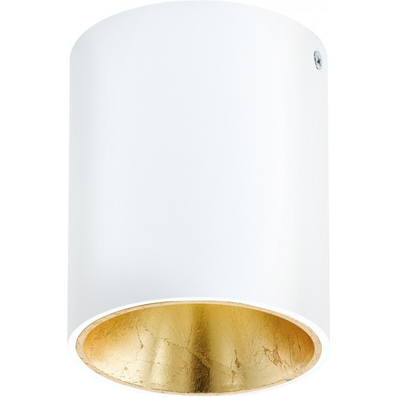 57,95 € Free Shipping | Indoor ceiling light Eglo Polasso 3.5W 3000K Warm light. Cylindrical Shape Ø 10 cm. Kitchen and bathroom. Design Style. Aluminum and plastic. White and golden Color