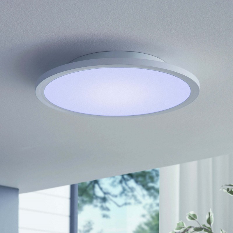 129,95 € Free Shipping | Indoor ceiling light Eglo Sarsina C 16W 2700K Very warm light. Round Shape Ø 30 cm. Kitchen and bathroom. Modern Style. Aluminum and plastic. White Color