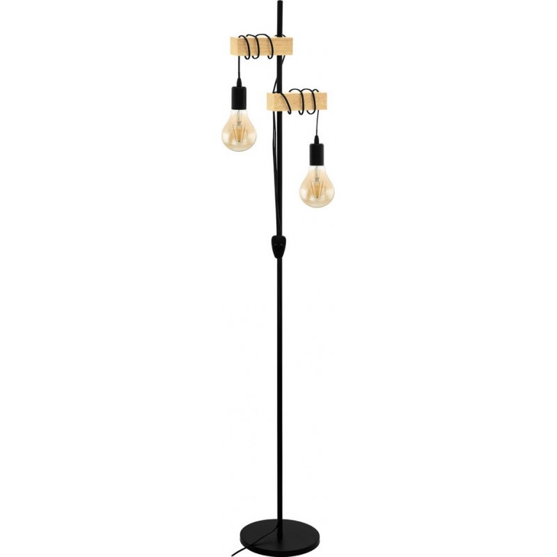 88,95 € Free Shipping | Floor lamp Eglo France Townshend 20W Spherical Shape 167×25 cm. Living room, dining room and bedroom. Retro and vintage Style. Steel and wood. Brown and black Color