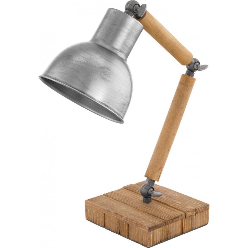 65,95 € Free Shipping | Desk lamp Eglo Stringston 40W Conical Shape 42 cm. Bedroom, office and work zone. Retro and vintage Style. Steel and Wood. Brown and silver Color