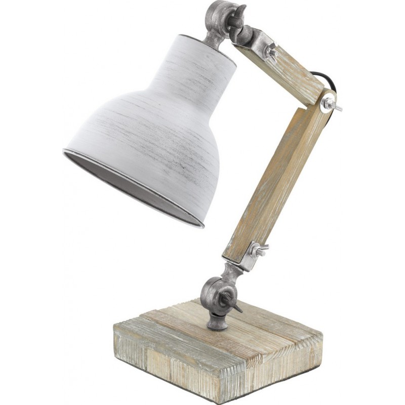 65,95 € Free Shipping | Desk lamp Eglo Stringston 40W Conical Shape 43 cm. Bedroom, office and work zone. Retro and vintage Style. Steel and Wood. White Color
