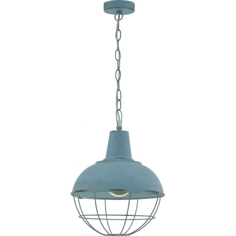 Hanging lamp Eglo Cannington 1 60W Spherical Shape Ø 35 cm. Living room, kitchen and dining room. Retro and vintage Style. Steel. Blue and gray Color