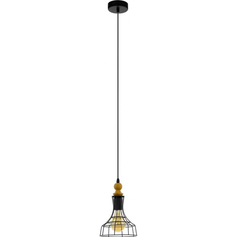 Hanging lamp Eglo Bampton 1 60W Conical Shape Ø 18 cm. Living room, kitchen and dining room. Rustic, retro and vintage Style. Steel and wood. Brown Color