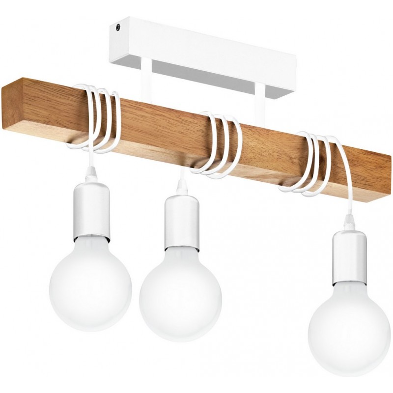 106,95 € Free Shipping | Ceiling lamp Eglo France Townshend 180W Extended Shape 55×27 cm. Rustic Style. Steel and Wood. White and brown Color