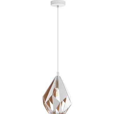 Lámpara colgante Eglo Carlton 1 60W Forma Piramidal 110×28 cm. Salón, cocina y comedor. Estilo sofisticado y diseño. Acero. Color blanco y dorado