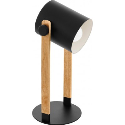 46,95 € Free Shipping | Table lamp Eglo France Hornwood 28W Cylindrical Shape 42×21 cm. Bedroom, office and work zone. Retro and vintage Style. Steel and wood. Cream, brown and black Color