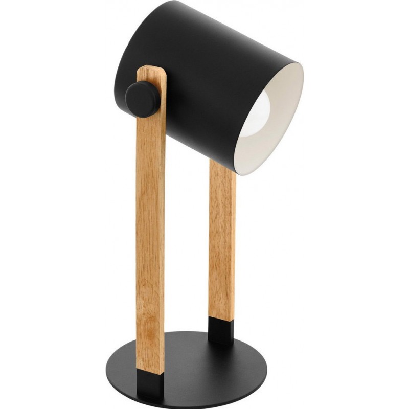 56,95 € Free Shipping | Table lamp Eglo France Hornwood 28W Cylindrical Shape 42×21 cm. Bedroom, office and work zone. Retro and vintage Style. Steel and Wood. Cream, brown and black Color