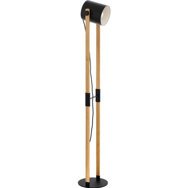 108,95 € Free Shipping | Floor lamp Eglo France Hornwood 28W Cylindrical Shape 140×23 cm. Living room, dining room and bedroom. Retro, vintage and design Style. Steel and wood. Cream, brown and black Color