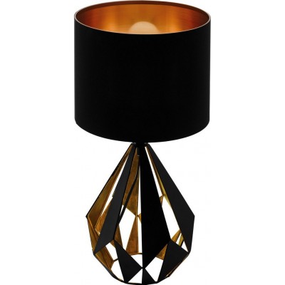 88,95 € Free Shipping | Table lamp Eglo Carlton 5 60W Cylindrical Shape Ø 25 cm. Bedroom, office and work zone. Retro and vintage Style. Steel and textile. Copper, golden and black Color