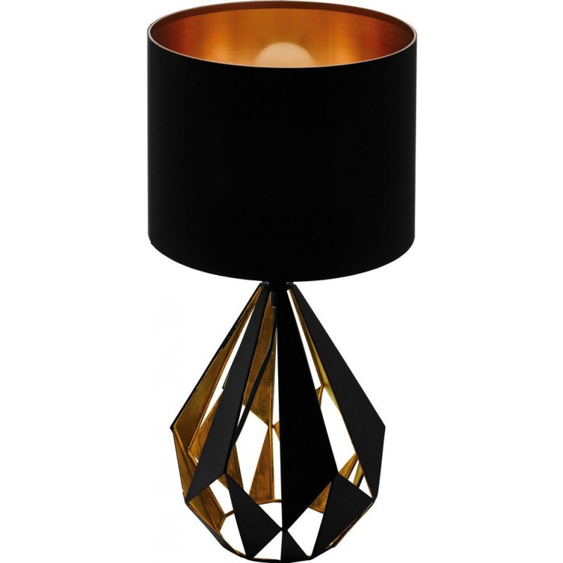 88,95 € Free Shipping | Table lamp Eglo Carlton 5 60W Cylindrical Shape Ø 25 cm. Bedroom, office and work zone. Retro and vintage Style. Steel and Textile. Copper, golden and black Color