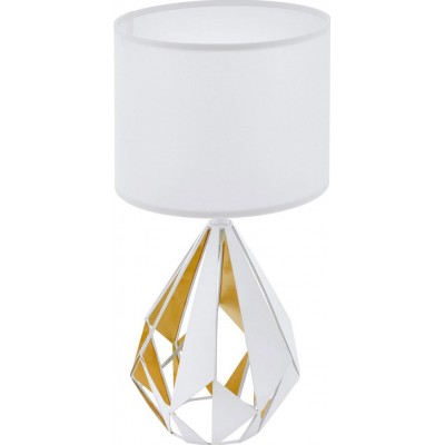 Lámpara de sobremesa Eglo Carlton 5 60W Forma Cilíndrica Ø 25 cm. Dormitorio, oficina y zona de trabajo. Estilo retro y vintage. Acero y Textil. Color blanco, dorado y oro anaranjado