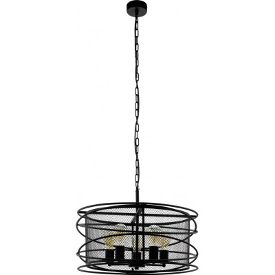 168,95 € Free Shipping | Hanging lamp Eglo Blackwater 300W Cylindrical Shape Ø 58 cm. Living room, kitchen and dining room. Retro and design Style. Steel. Black Color