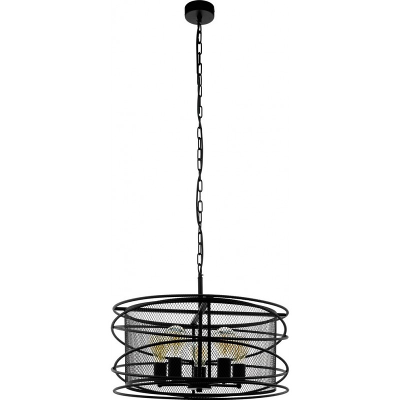 149,95 € Free Shipping | Hanging lamp Eglo Blackwater 300W Cylindrical Shape Ø 58 cm. Living room, kitchen and dining room. Retro and design Style. Steel. Black Color