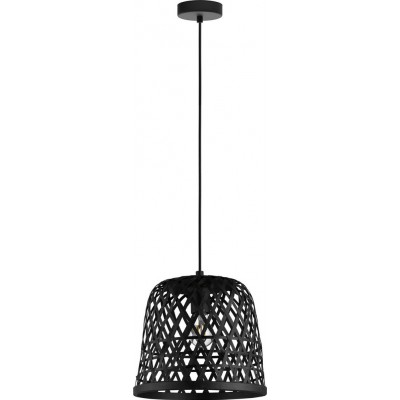 38,95 € Free Shipping | Hanging lamp Eglo Kirkcolm 60W Conical Shape Ø 30 cm. Living room and dining room. Rustic, retro and vintage Style. Steel and wood. Black Color