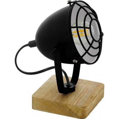 43,95 € Free Shipping | Table lamp Eglo Gatebeck 1 40W Conical Shape 11×11 cm. Bedroom, office and work zone. Retro and vintage Style. Steel and wood. Black and natural Color