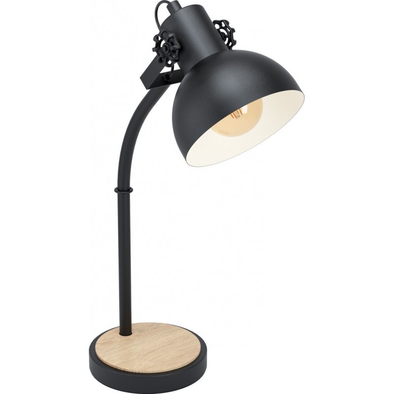 89,95 € Free Shipping | Desk lamp Eglo Lubenham 28W Conical Shape 57 cm. Bedroom, office and work zone. Retro and vintage Style. Steel and Wood. Brown and black Color