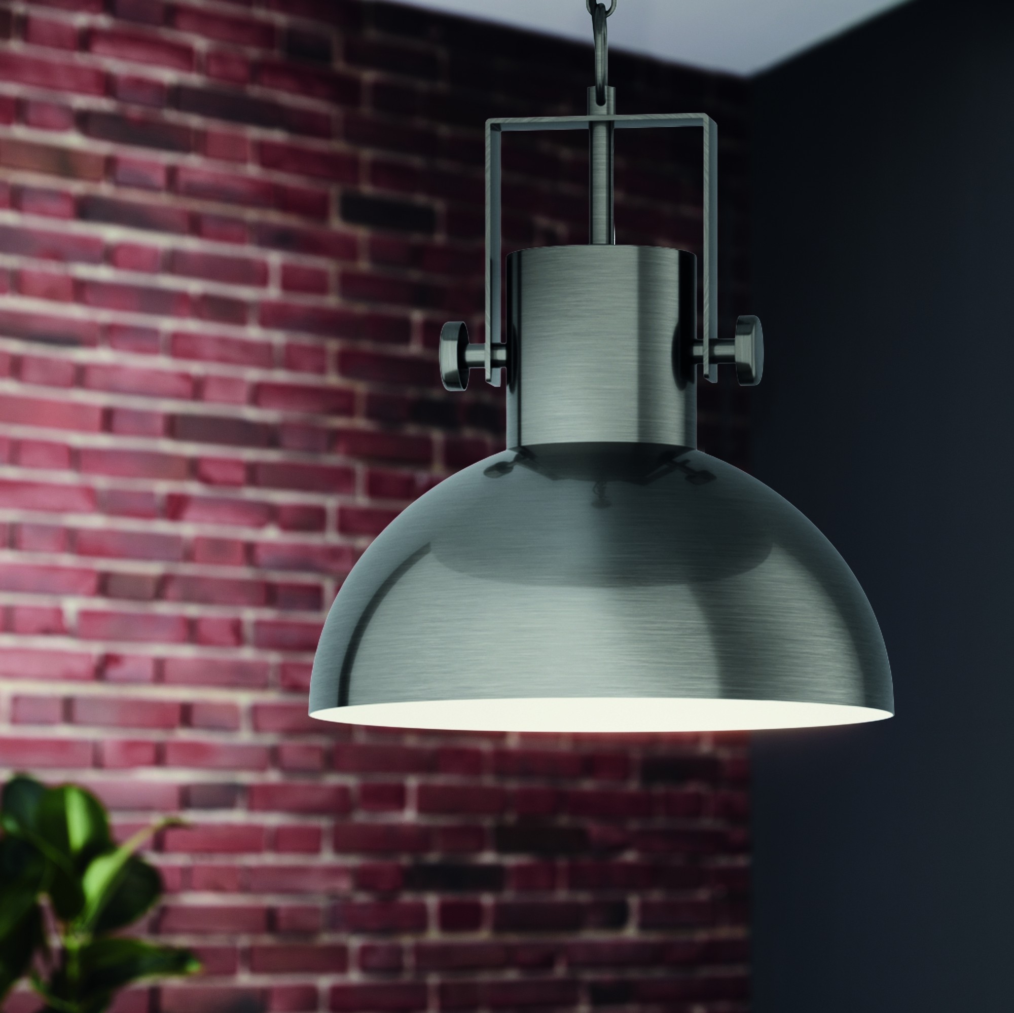 79,95 € Envio grátis | Lâmpada pendurada Eglo Lubenham 1 28W Ø 30 cm. Aço. Cor creme, níquel e níquel velho