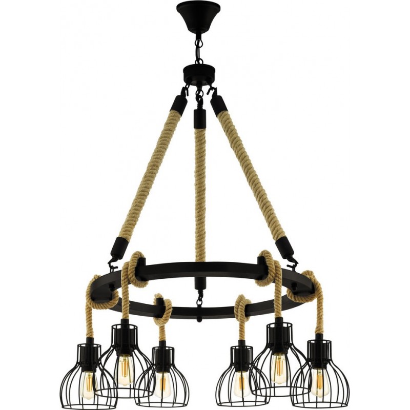 329,95 € Free Shipping | Chandelier Eglo Rampside 168W Conical Shape Ø 76 cm. Living room and dining room. Rustic, retro and vintage Style. Steel. Black Color
