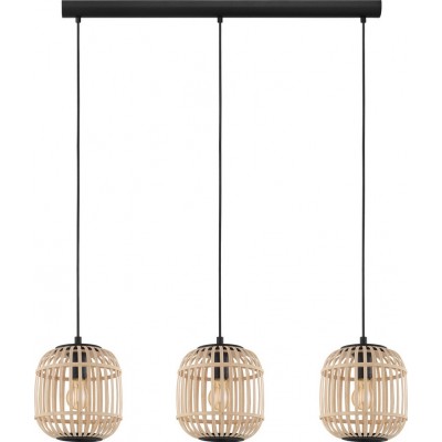 135,95 € Free Shipping | Hanging lamp Eglo Bordesley 84W Extended Shape 110×91 cm. Living room and dining room. Retro and vintage Style. Steel and wood. Black and natural Color