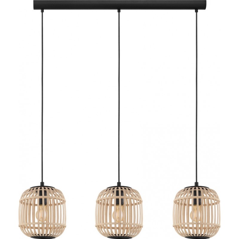 173,95 € Free Shipping | Hanging lamp Eglo Bordesley 84W Extended Shape 110×91 cm. Living room and dining room. Retro and vintage Style. Steel and Wood. Black and natural Color