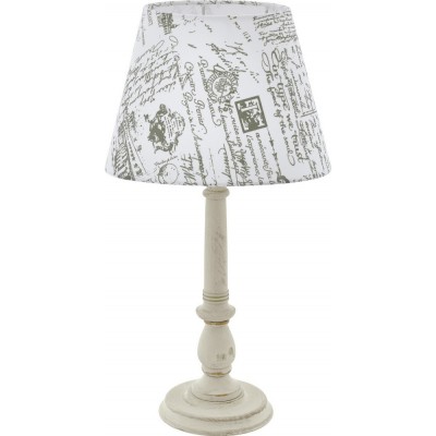 Lámpara de sobremesa Eglo Larache 1 40W Forma Cónica 46×25 cm. Dormitorio, oficina y zona de trabajo. Estilo retro y vintage. Madera y Textil. Color blanco, y gris