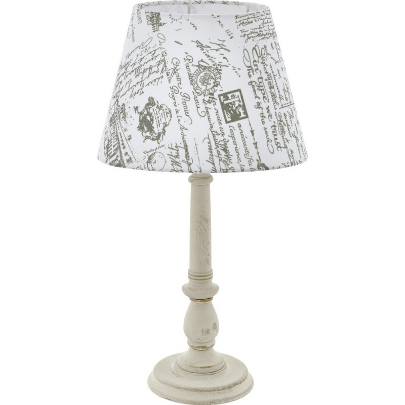 Table lamp Eglo Larache 1 40W Conical Shape 46×25 cm. Bedroom, office and work zone. Retro and vintage Style. Wood and textile. White, and gray Color