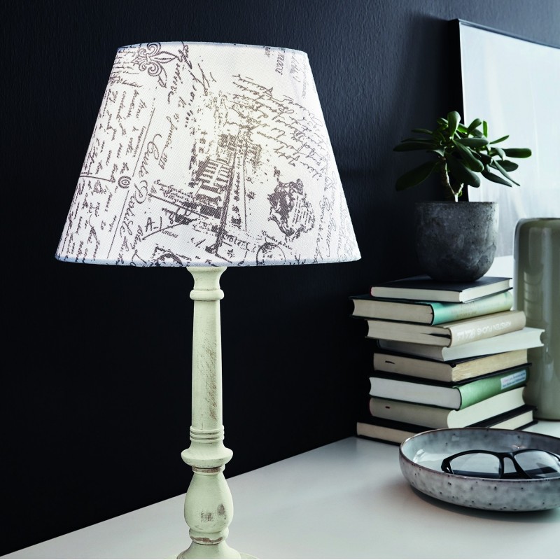Table lamp Eglo Larache 1 40W Conical Shape 46×25 cm. Bedroom, office and work zone. Retro and vintage Style. Wood and textile. White, and gray Color