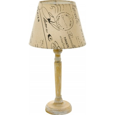 Lámpara de sobremesa Eglo Thornhill 1 40W Forma Cónica 45×26 cm. Dormitorio, oficina y zona de trabajo. Estilo retro y vintage. Madera y Textil. Color beige y marrón