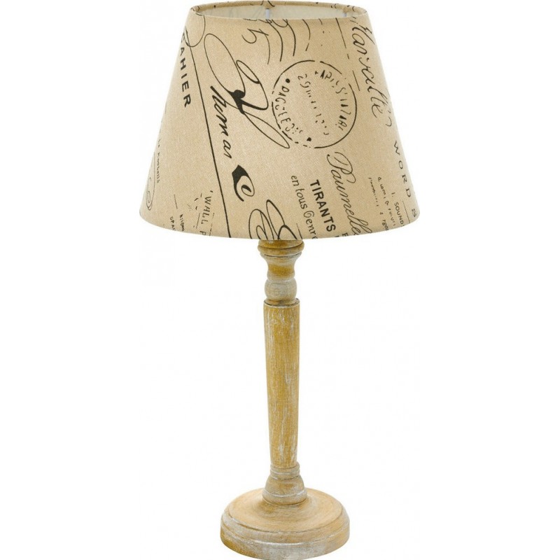 Lampe de table Eglo Thornhill 1 40W Façonner Conique 45×26 cm. Chambre, bureau et zone de travail. Style rétro et vintage. Bois et Textile. Couleur beige et marron