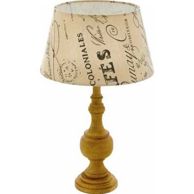 Table lamp Eglo Thornhill 1 40W Conical Shape Ø 25 cm. Bedroom, office and work zone. Retro and vintage Style. Wood and textile. White and brown Color