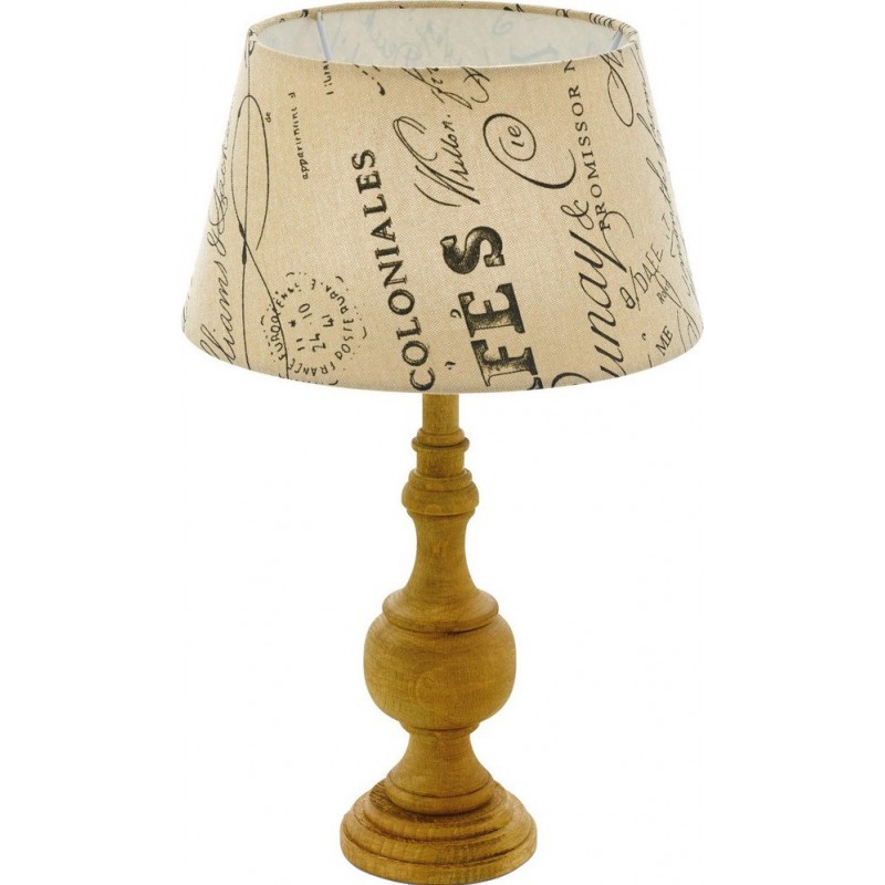 Lampe de table Eglo Thornhill 1 40W Façonner Conique Ø 25 cm. Chambre, bureau et zone de travail. Style rétro et vintage. Bois et Textile. Couleur blanc et marron