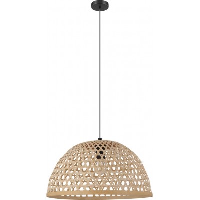 85,95 € Free Shipping | Hanging lamp Eglo Claverdon 40W Conical Shape Ø 49 cm. Living room and dining room. Rustic, retro and vintage Style. Steel and wood. Black and natural Color