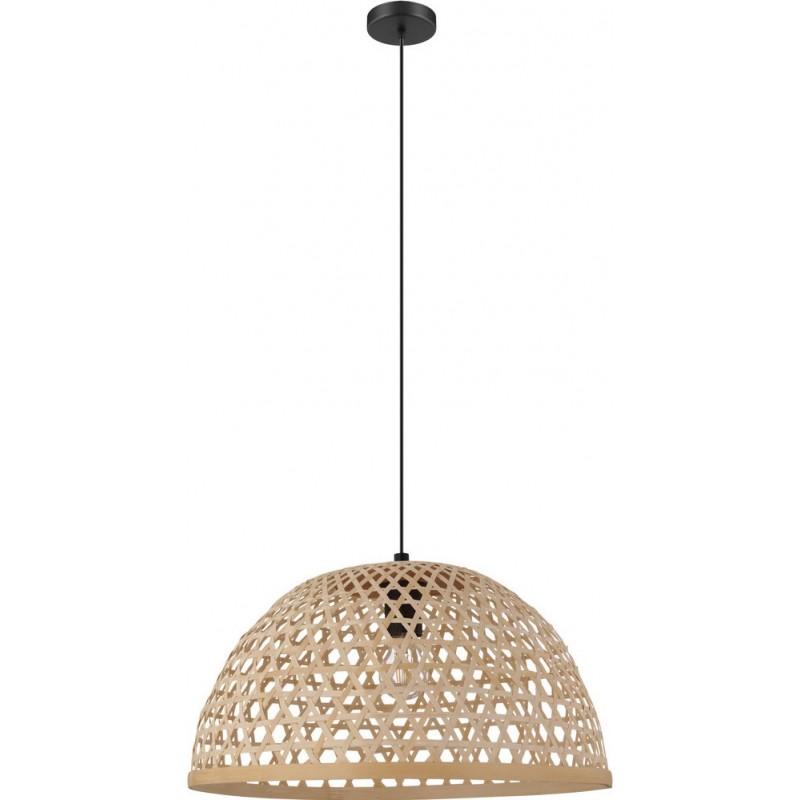 78,95 € Free Shipping | Hanging lamp Eglo Claverdon 40W Conical Shape Ø 49 cm. Living room and dining room. Rustic, retro and vintage Style. Steel and wood. Black and natural Color