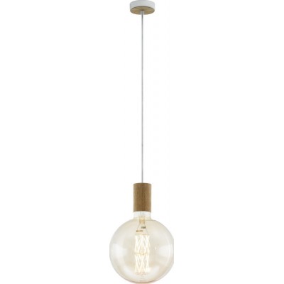 Hanging lamp Eglo Tavistock 40W Spherical Shape Ø 10 cm. Living room and dining room. Retro and vintage Style. Steel and wood. Cream, brown and light brown Color