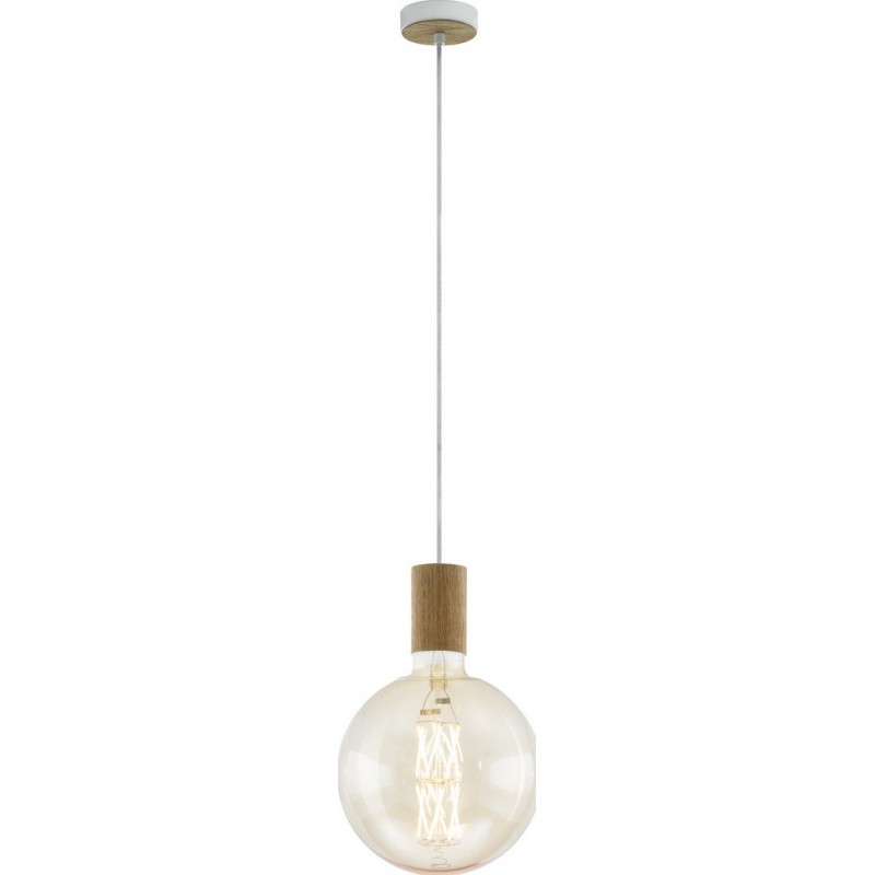 Hanging lamp Eglo Tavistock 40W Spherical Shape Ø 10 cm. Living room and dining room. Retro and vintage Style. Steel and wood. Cream, brown and light brown Color