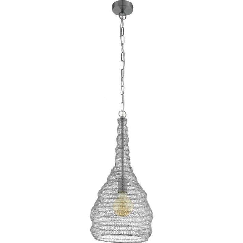 Hanging lamp Eglo Colten 60W Conical Shape Ø 33 cm. Living room and dining room. Retro and vintage Style. Steel. Silver Color