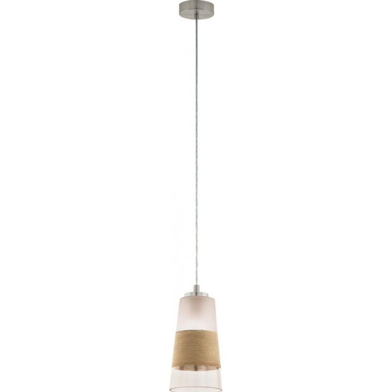 Hanging lamp Eglo Burnham 60W Conical Shape Ø 15 cm. Living room and dining room. Sophisticated and design Style. Steel, raffia and glass. White, nickel, matt nickel and natural Color