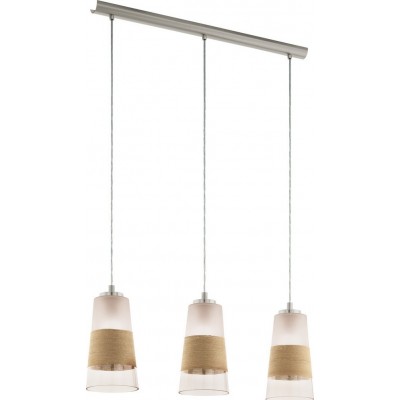 183,95 € Free Shipping | Hanging lamp Eglo Burnham 180W Extended Shape 110×84 cm. Living room and dining room. Sophisticated and design Style. Steel, raffia and glass. White, nickel, matt nickel and natural Color