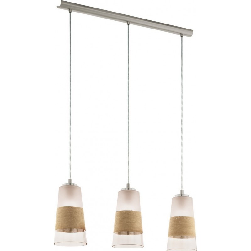 165,95 € Free Shipping | Hanging lamp Eglo Burnham 180W Extended Shape 110×84 cm. Living room and dining room. Sophisticated and design Style. Steel, raffia and glass. White, nickel, matt nickel and natural Color