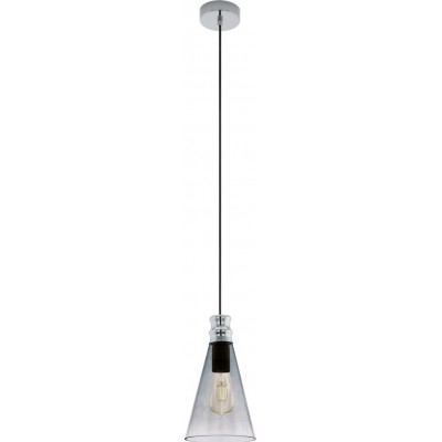 Hanging lamp Eglo Frampton 1 60W Conical Shape Ø 17 cm. Living room and dining room. Modern, sophisticated and design Style. Steel and glass. Black, transparent black and nickel Color