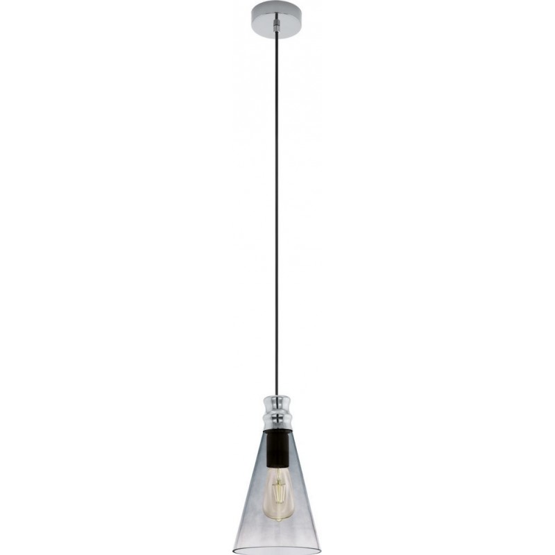 Hanging lamp Eglo Frampton 1 60W Conical Shape Ø 17 cm. Living room and dining room. Modern, sophisticated and design Style. Steel and glass. Black, transparent black and nickel Color