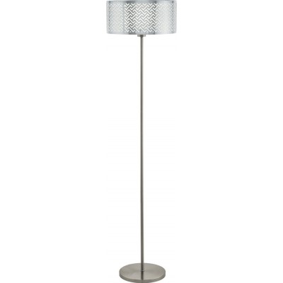 Lampadaire Eglo Leamington 1 60W Façonner Cylindrique Ø 35 cm. Salle, salle à manger et chambre. Style moderne, conception et frais. Acier et Feuille. Couleur chromé, nickel, nickel mat et argent