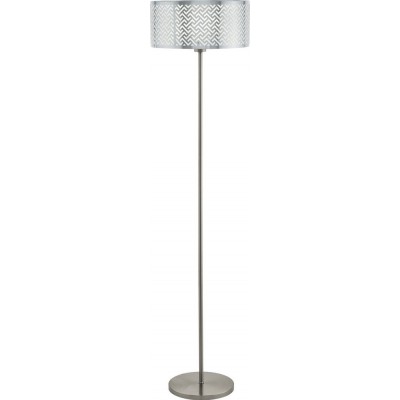 Lámpara de pie Eglo Leamington 1 60W Forma Cilíndrica Ø 35 cm. Salón, comedor y dormitorio. Estilo moderno, diseño y cool. Acero y Lámina. Color cromado, níquel, níquel mate y plata